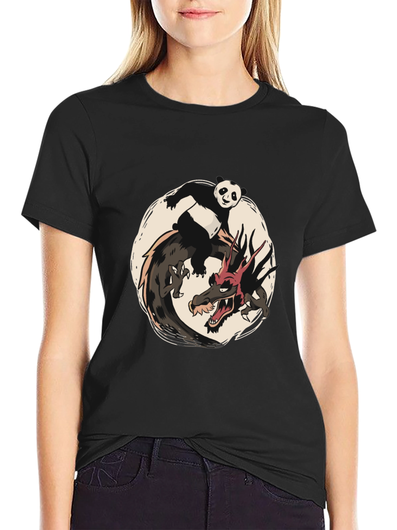 Black Panda and Dragon Graphic Tee - Unique Design view 2