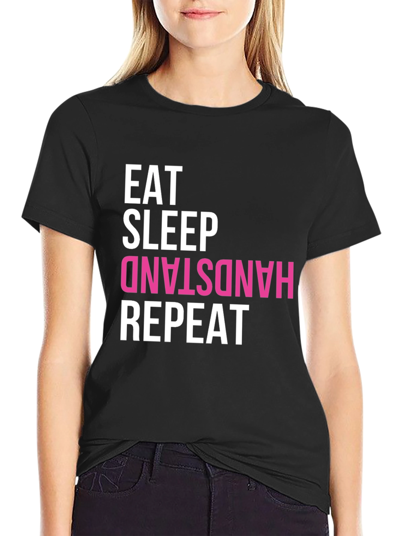 Black Eat Sleep Handstand Repeat T-Shirt - Gymnastics view 2