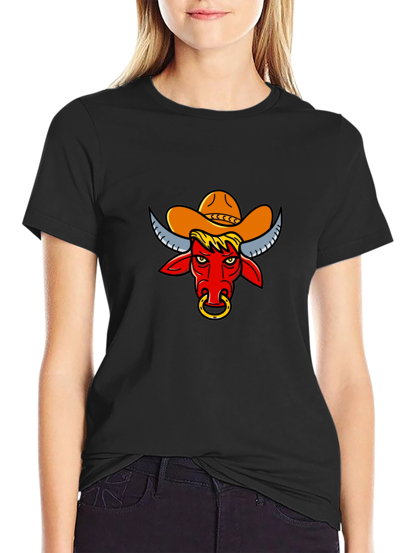 Black Cowboy Bull Graphic Tee - Black view 2