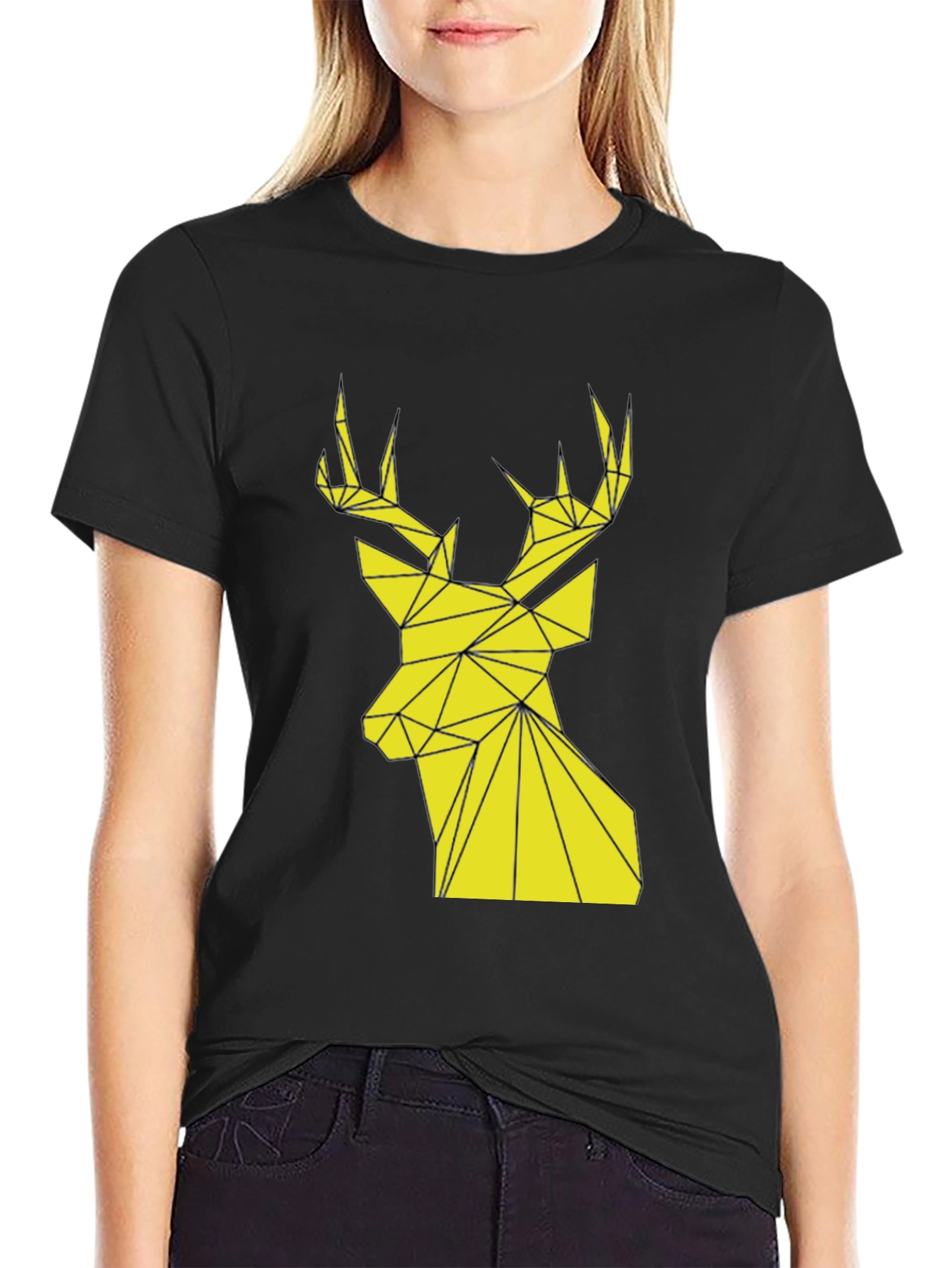Black Geometric Deer Graphic Tee - Modern Style view 2