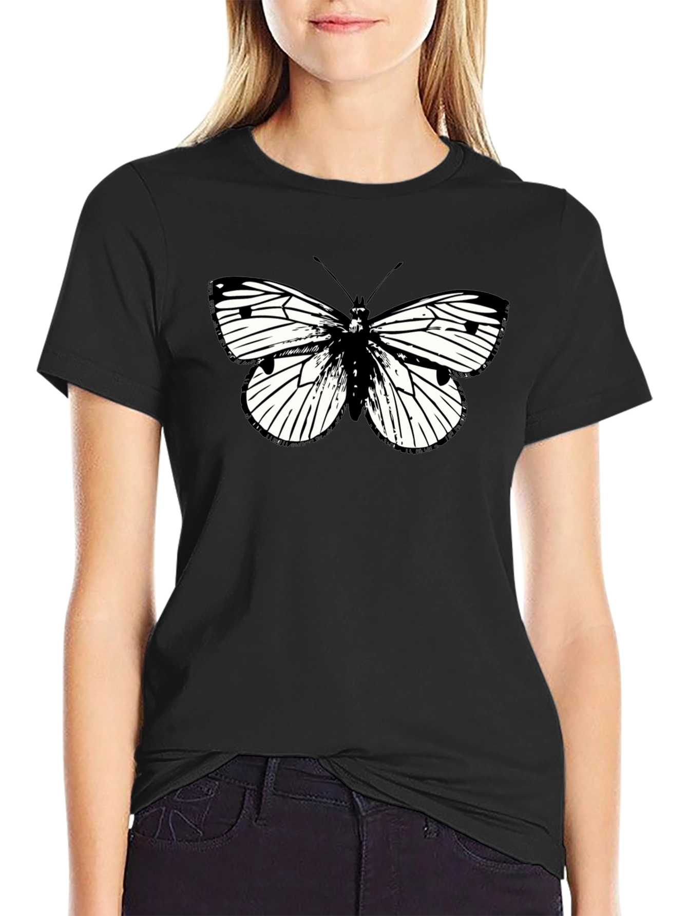 Black Butterfly Graphic Black T-Shirt view 2