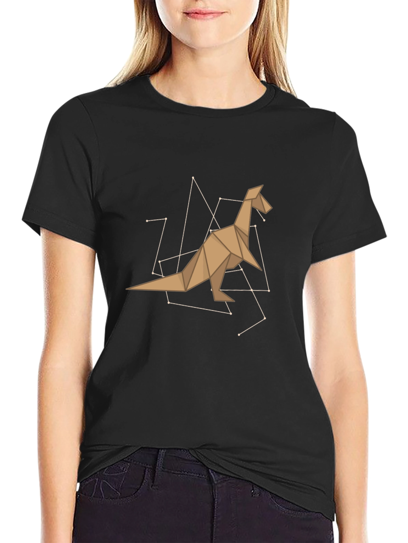 Black Origami Dinosaur Graphic Tee - Black view 2