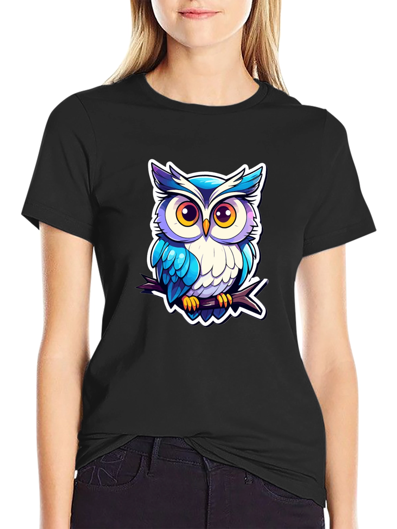 Black Cool Owl Graphic Tee - Unique Design! view 2