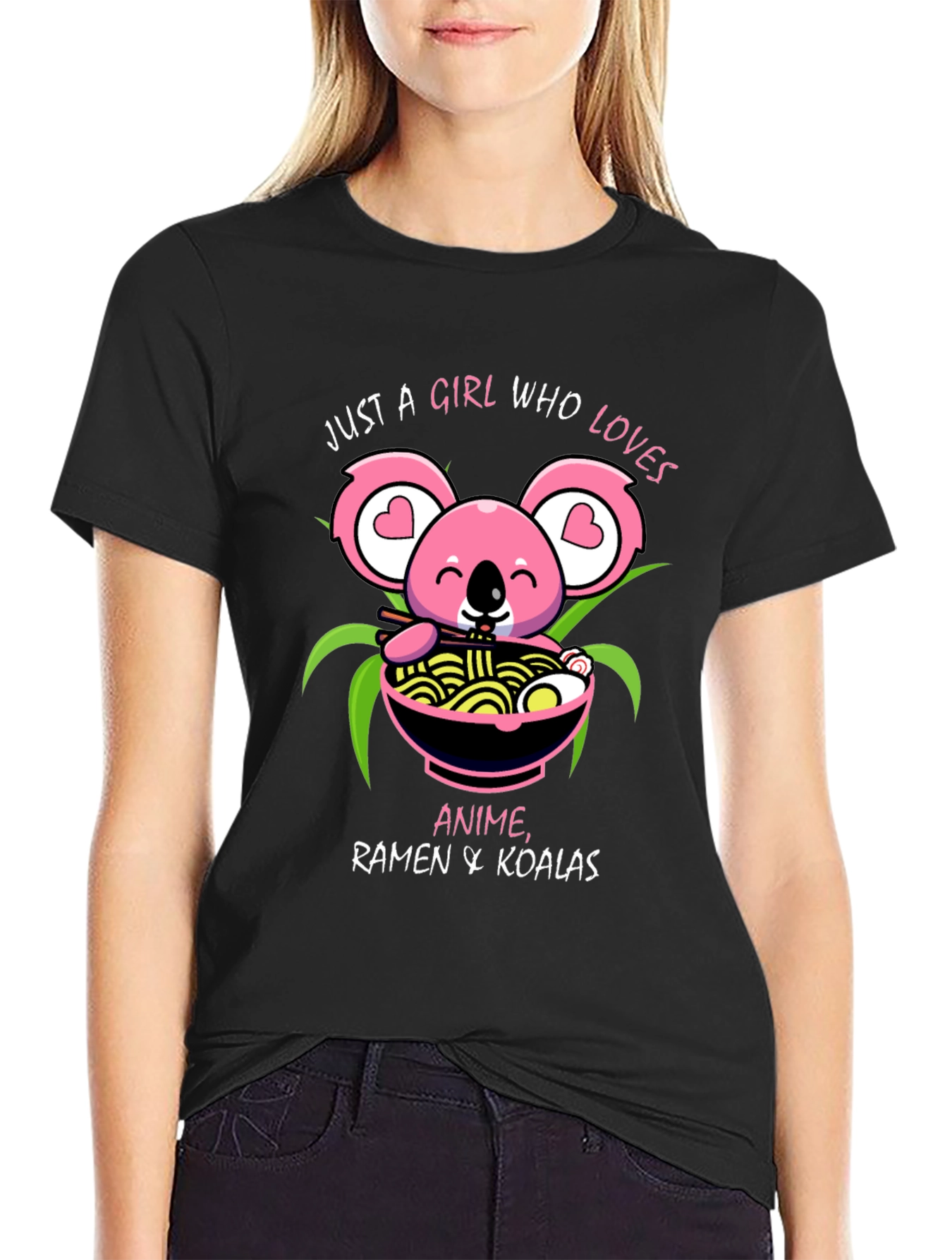 Black Anime Ramen Koala T-Shirt view 2