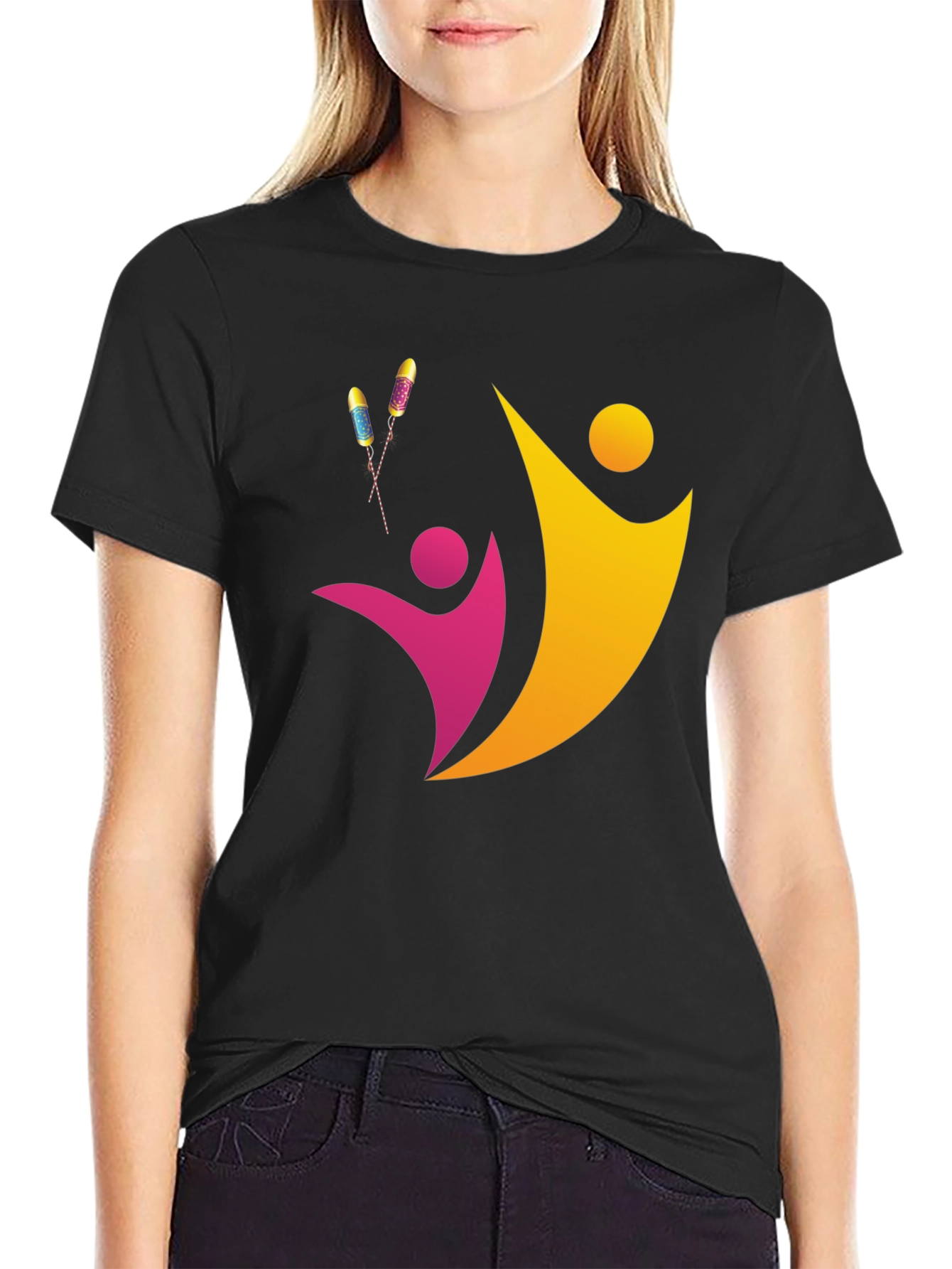 Black Abstract People Design Black Tee view 2