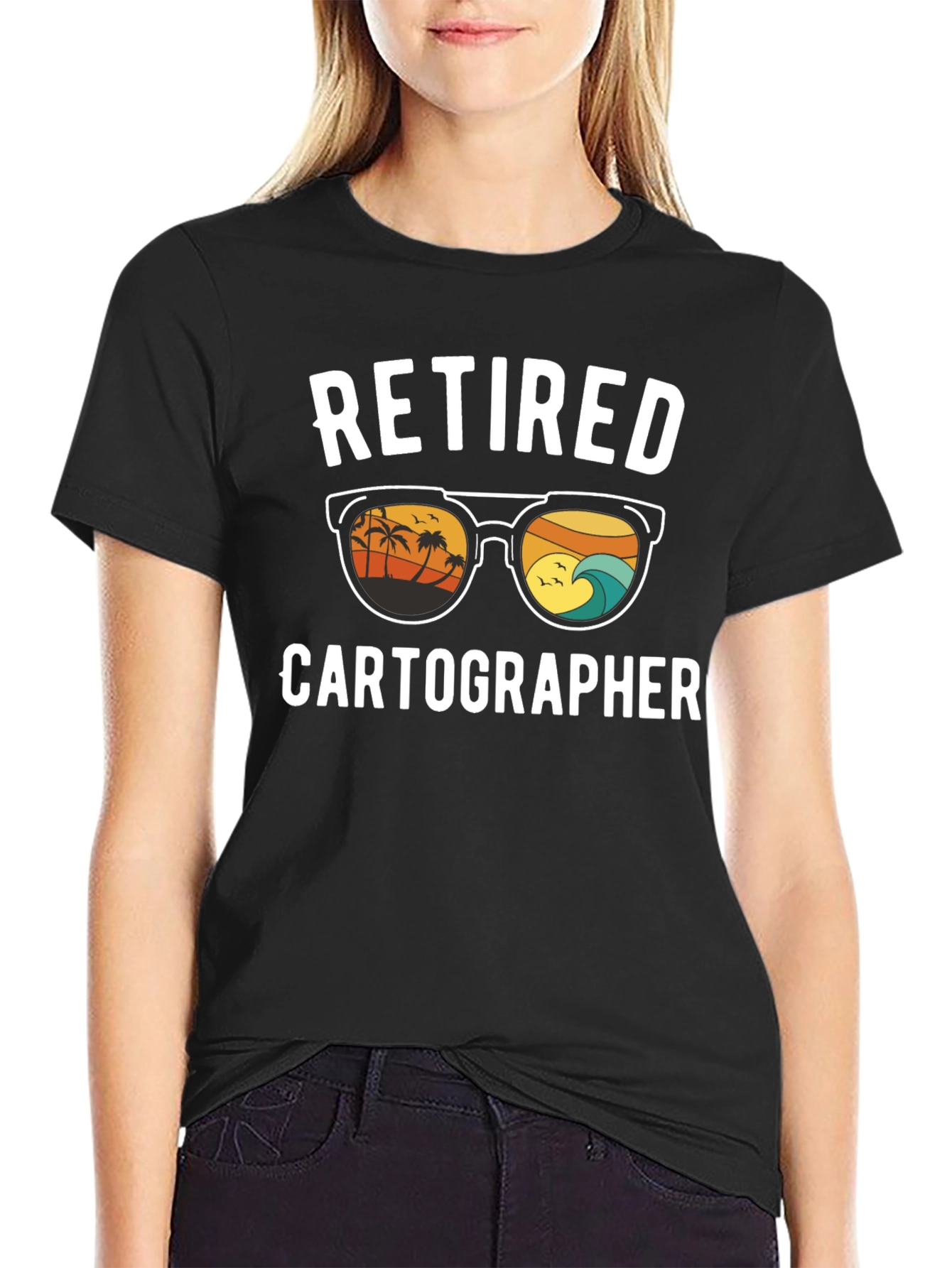 Black Retired Cartographer Graphic T-Shirt view 2