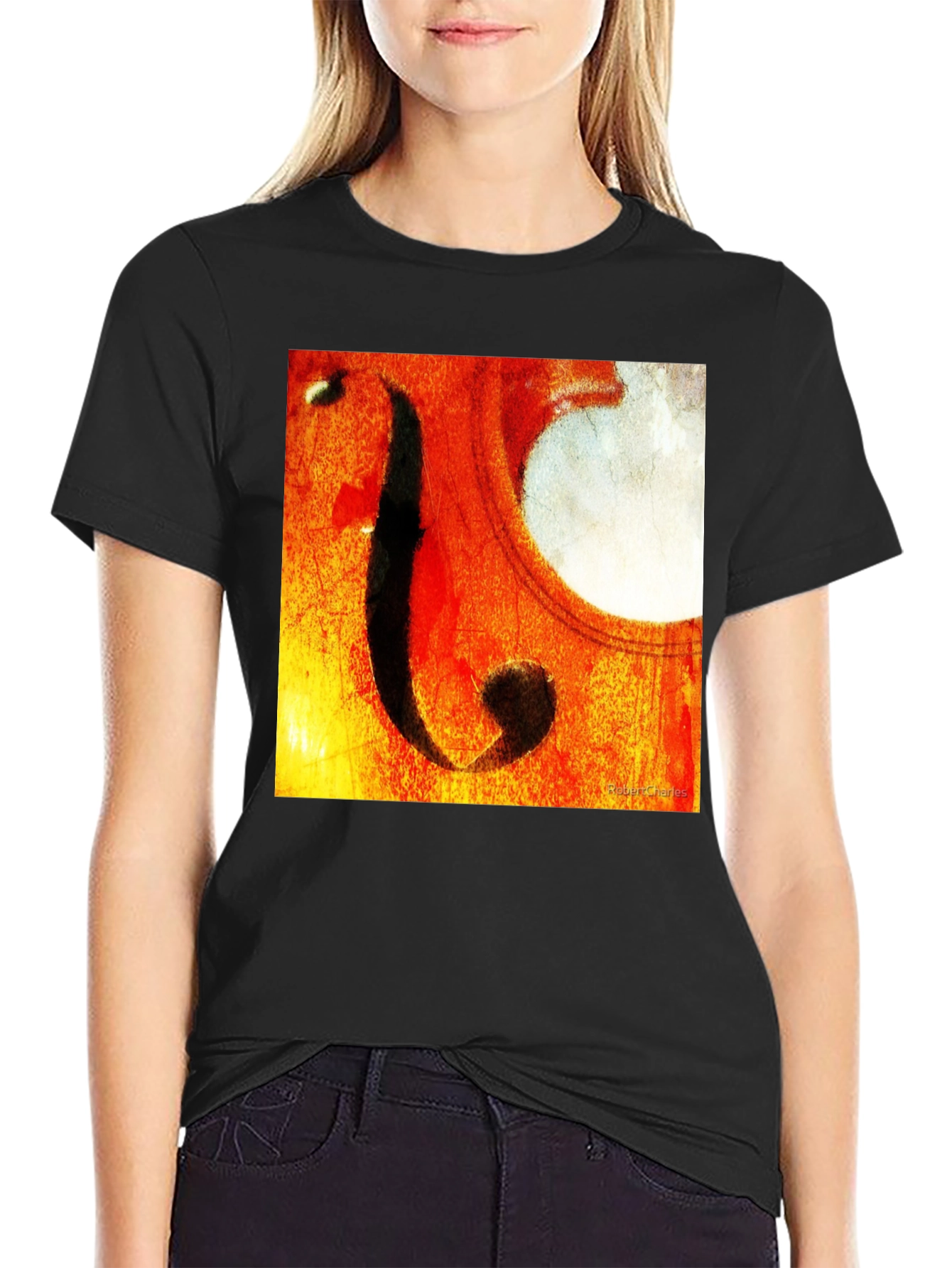 Black Abstract Cello F-Hole Graphic T-Shirt view 2