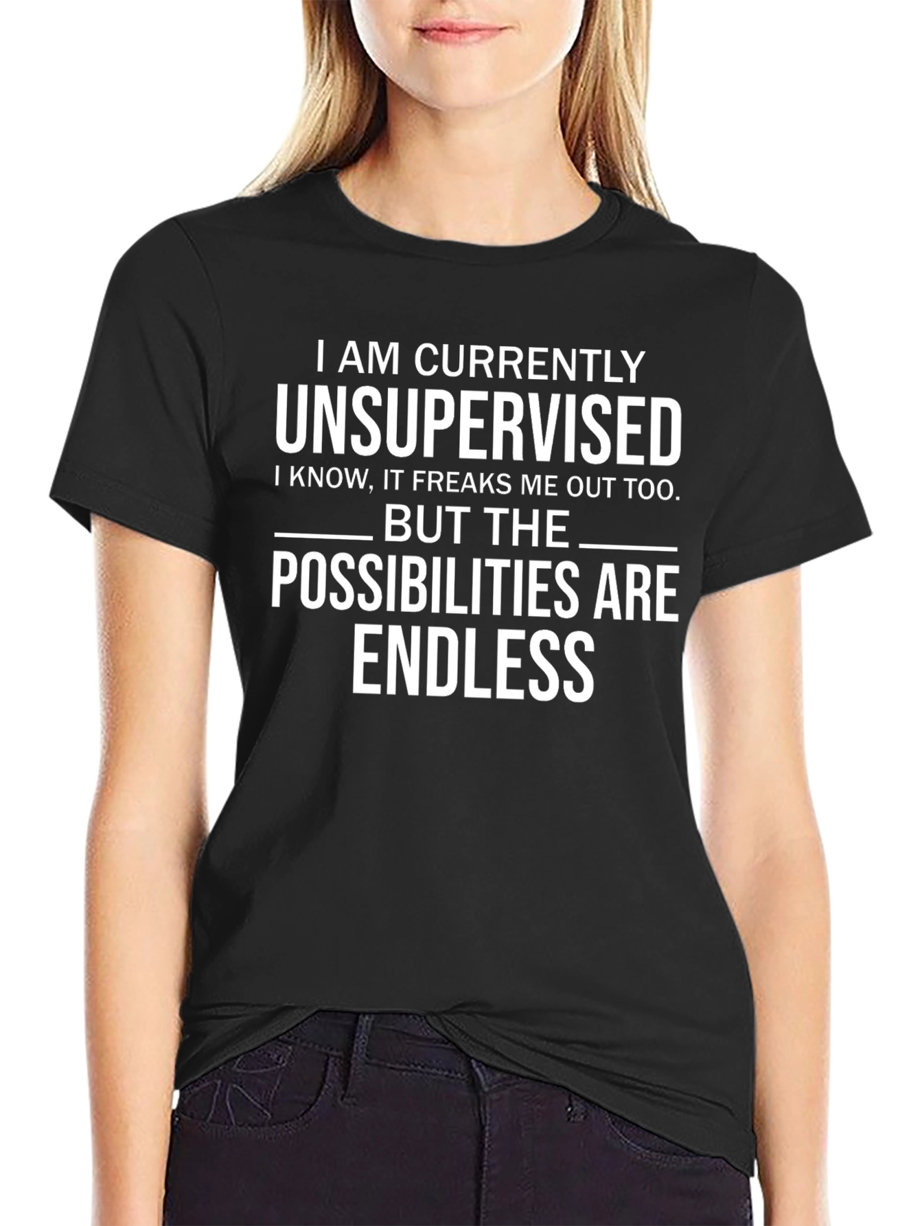 Black Unsupervised Humor Tee view 2