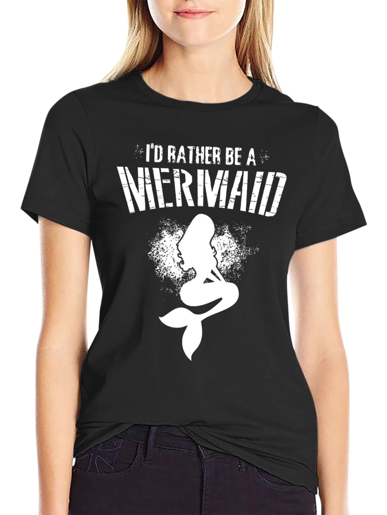 Black I'd Rather Be A Mermaid Black T-Shirt view 2