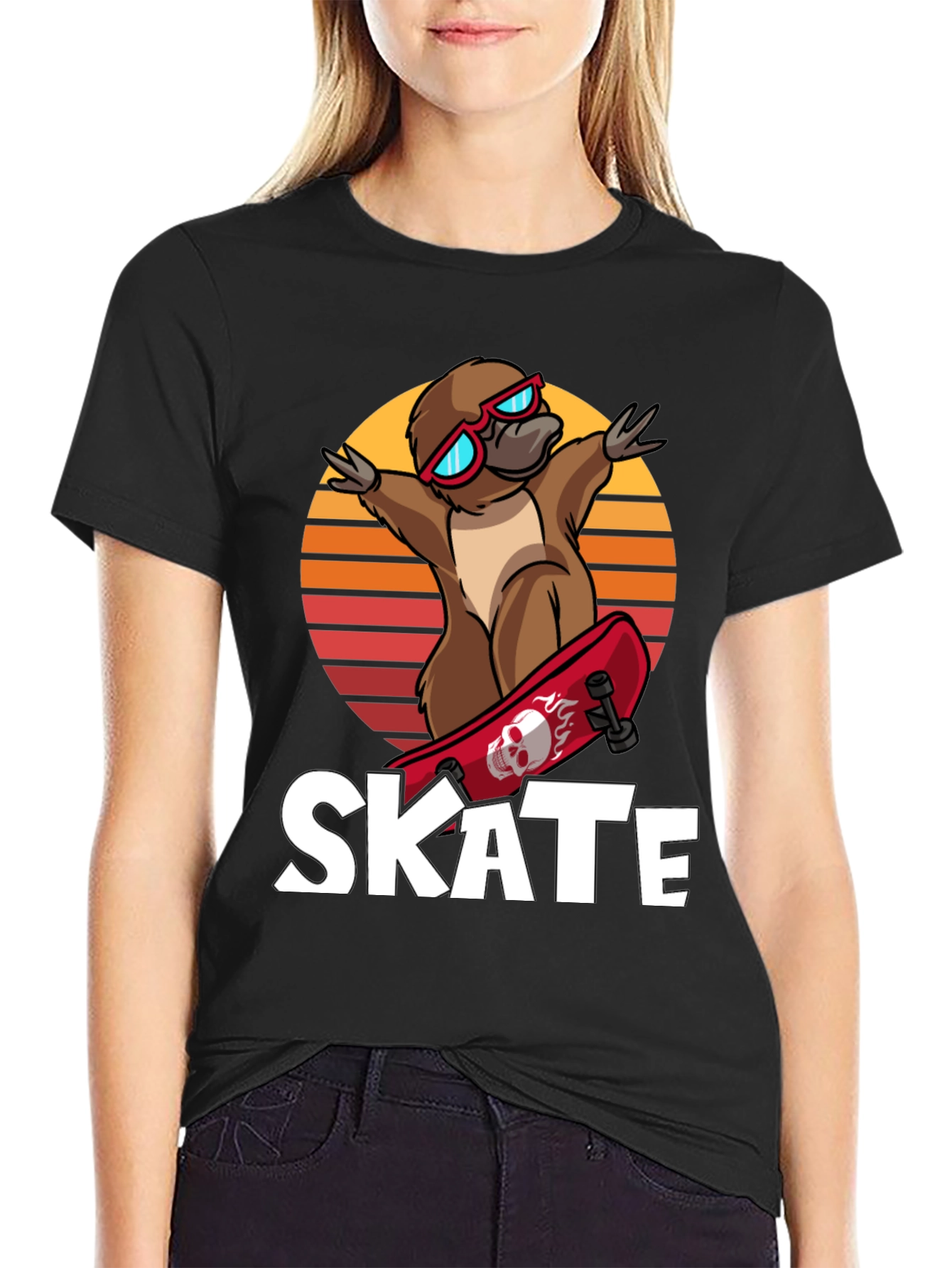 Black Skateboarding Platypus T-Shirt - Cool Graphic Tee view 2