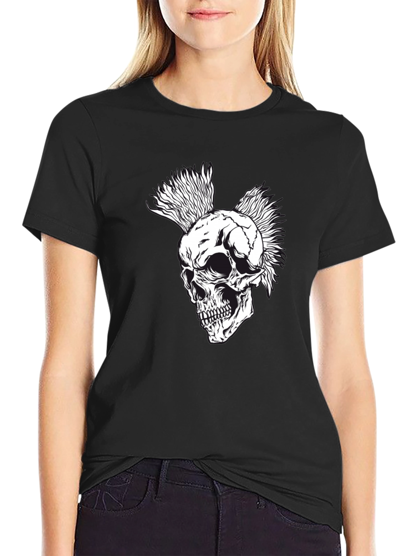 Black Punk Rock Skull T-Shirt - Black view 2