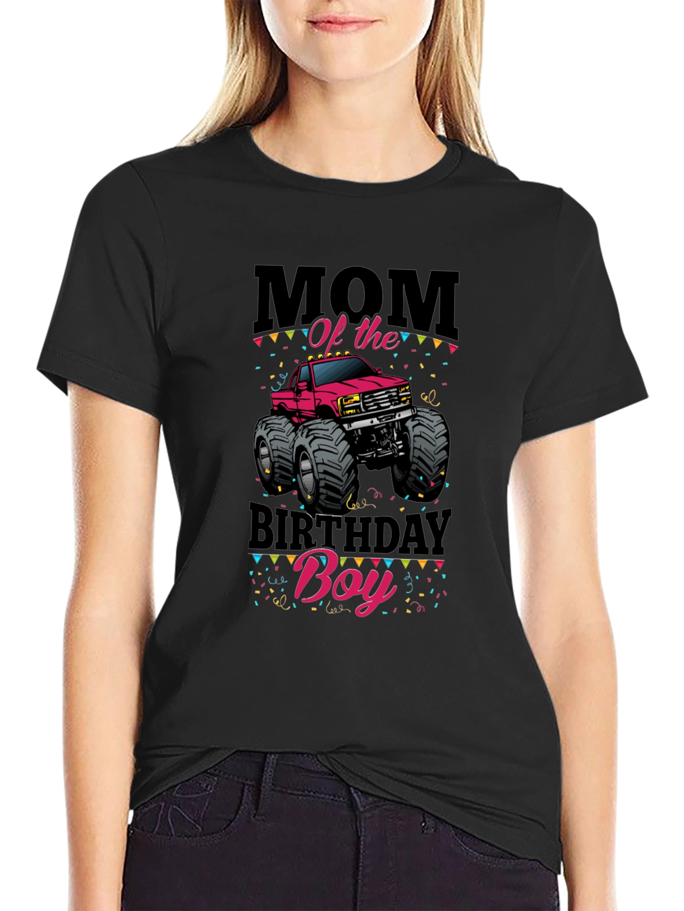 Black Mom of the Birthday Boy Monster Truck T-Shirt view 2
