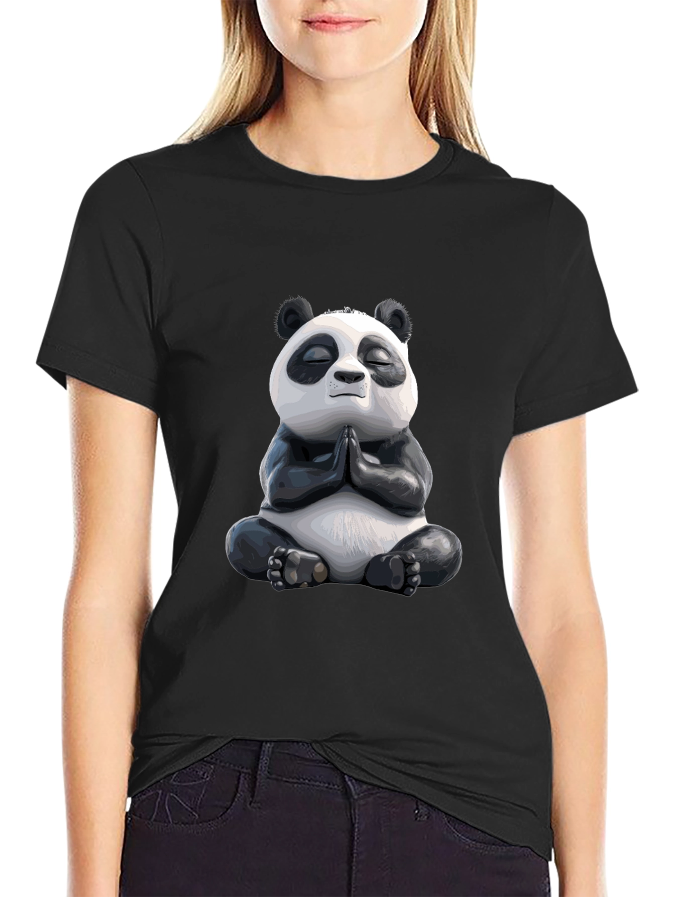 Black Meditating Panda Graphic Tee - Zen Vibes view 2