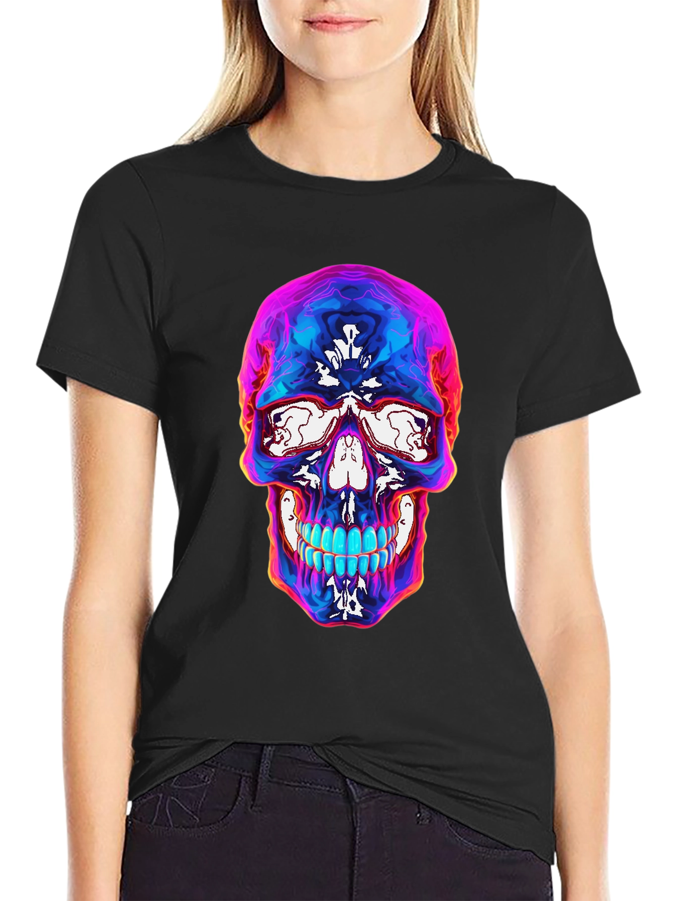 Black Psychedelic Skull Graphic T-Shirt - Black view 2