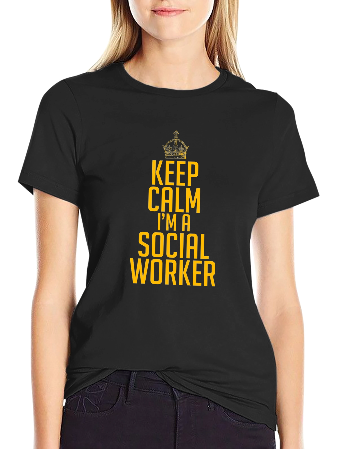 Black Keep Calm I'm a Social Worker Tee view 2