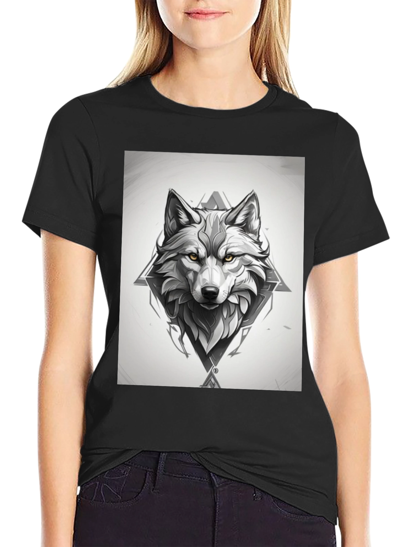 Black Wolf Graphic Print Black T-Shirt view 2