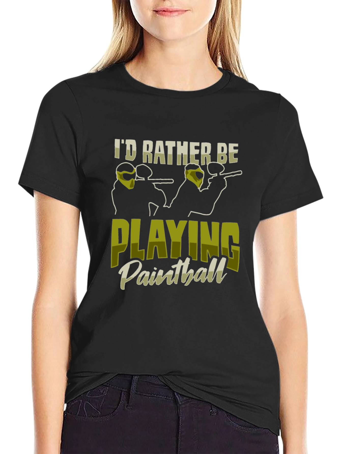 Black I'd Rather Be Playing Paintball Black T-Shirt view 2