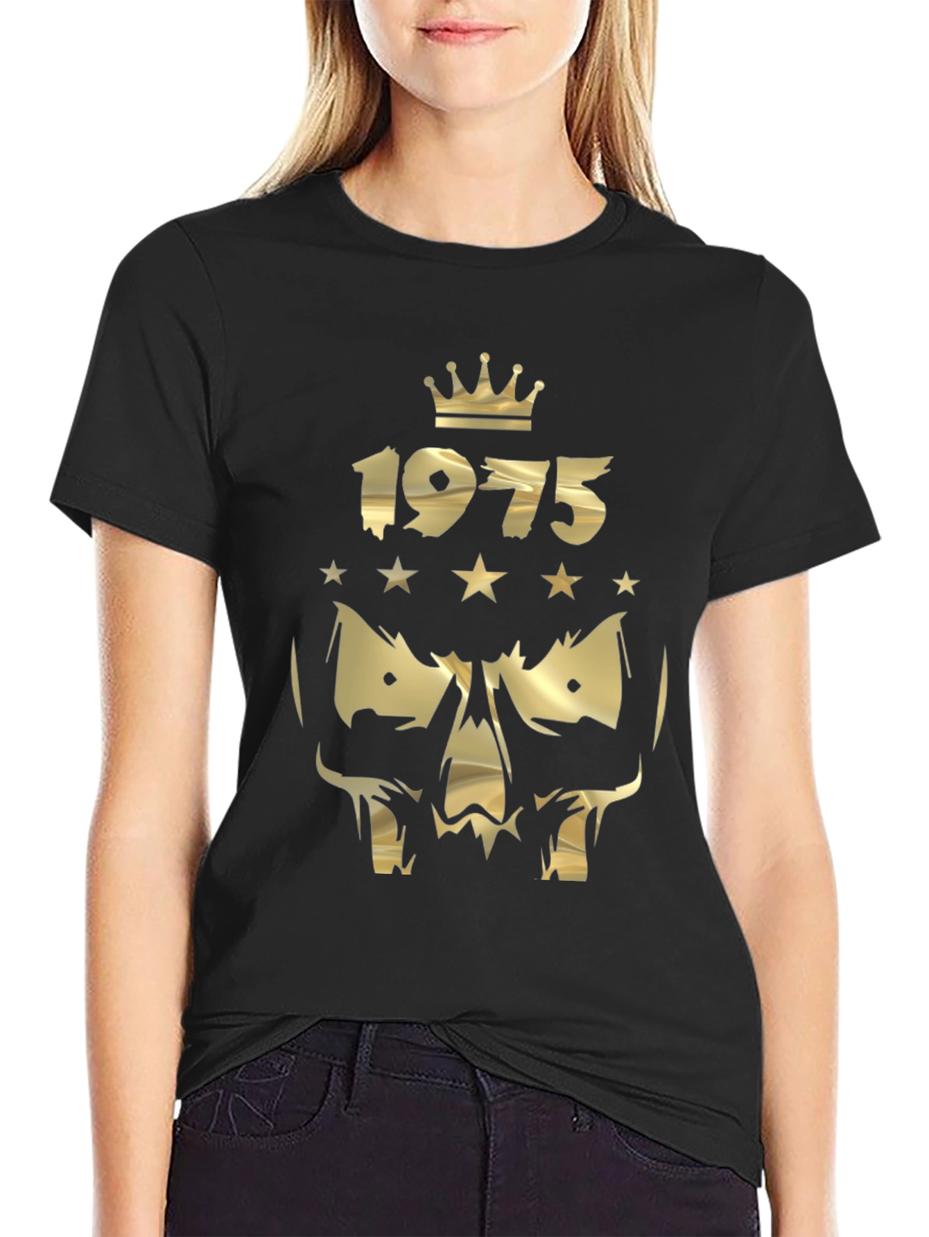 1975 Crown Skull Graphic Black T-Shirt - 2