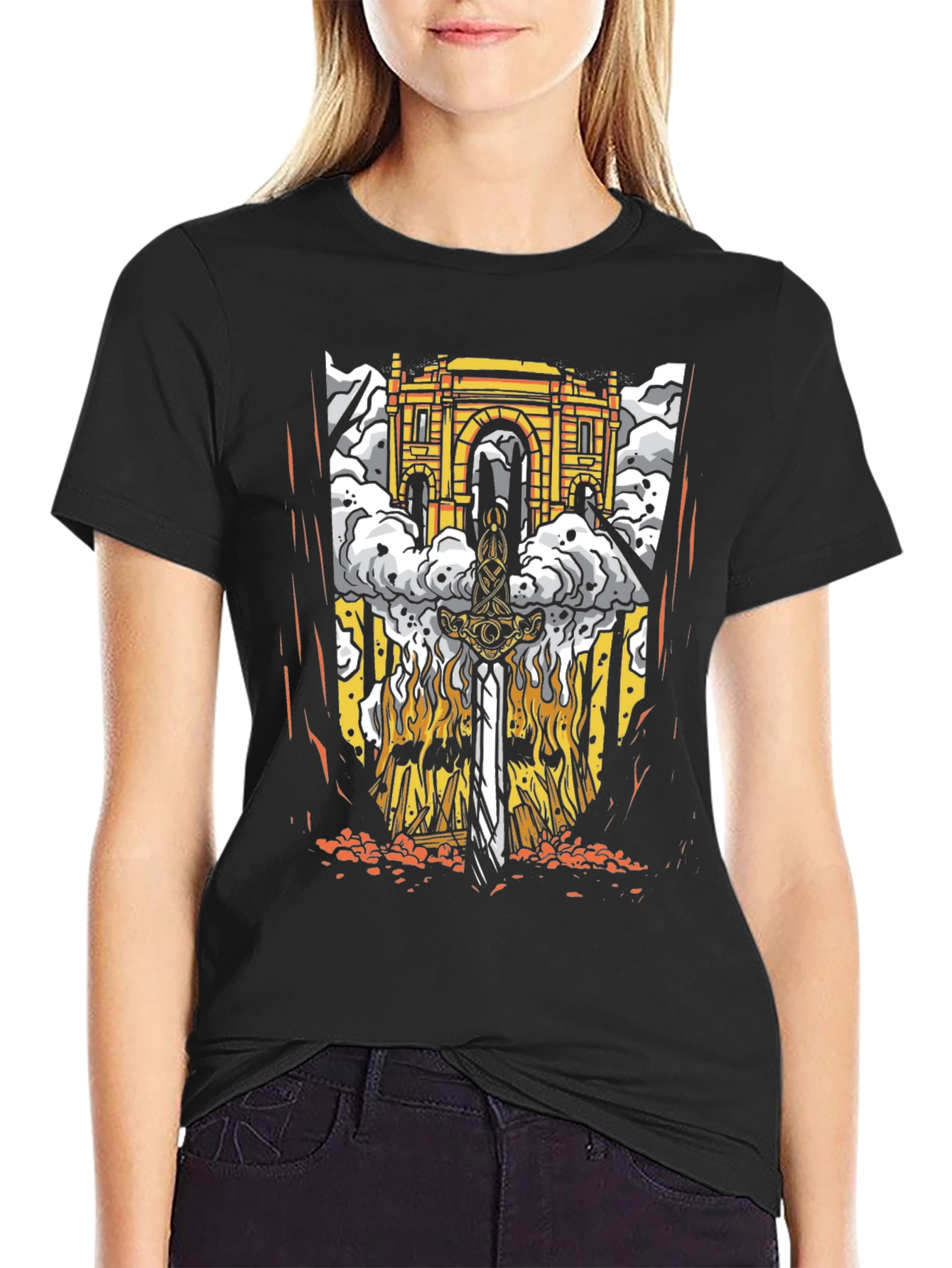 Black Sword & Gateway Graphic Tee - Men's Black T-Shirt view 2