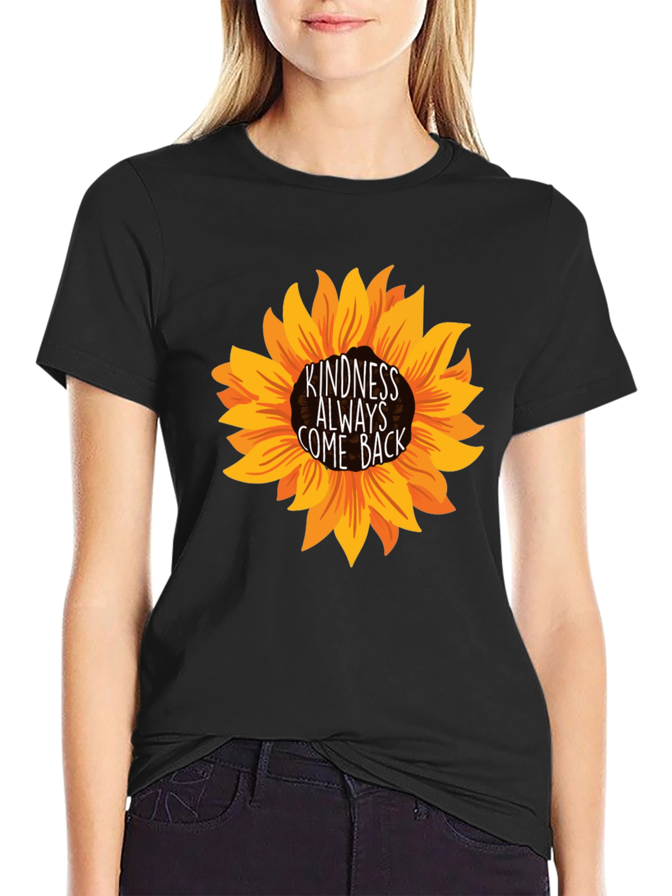 Black Kindness Always Come Back Sunflower T-Shirt view 2