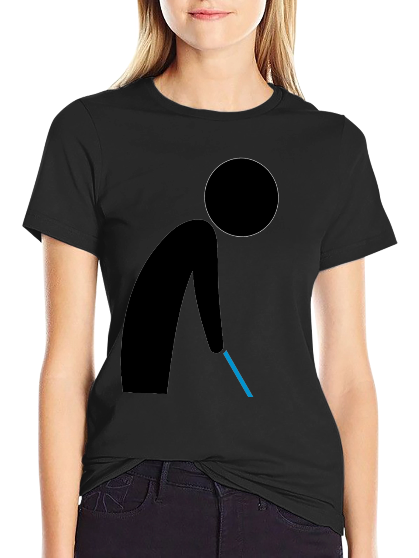 Black Abstract Minimalist Graphic Tee - Black Cotton Blend view 2