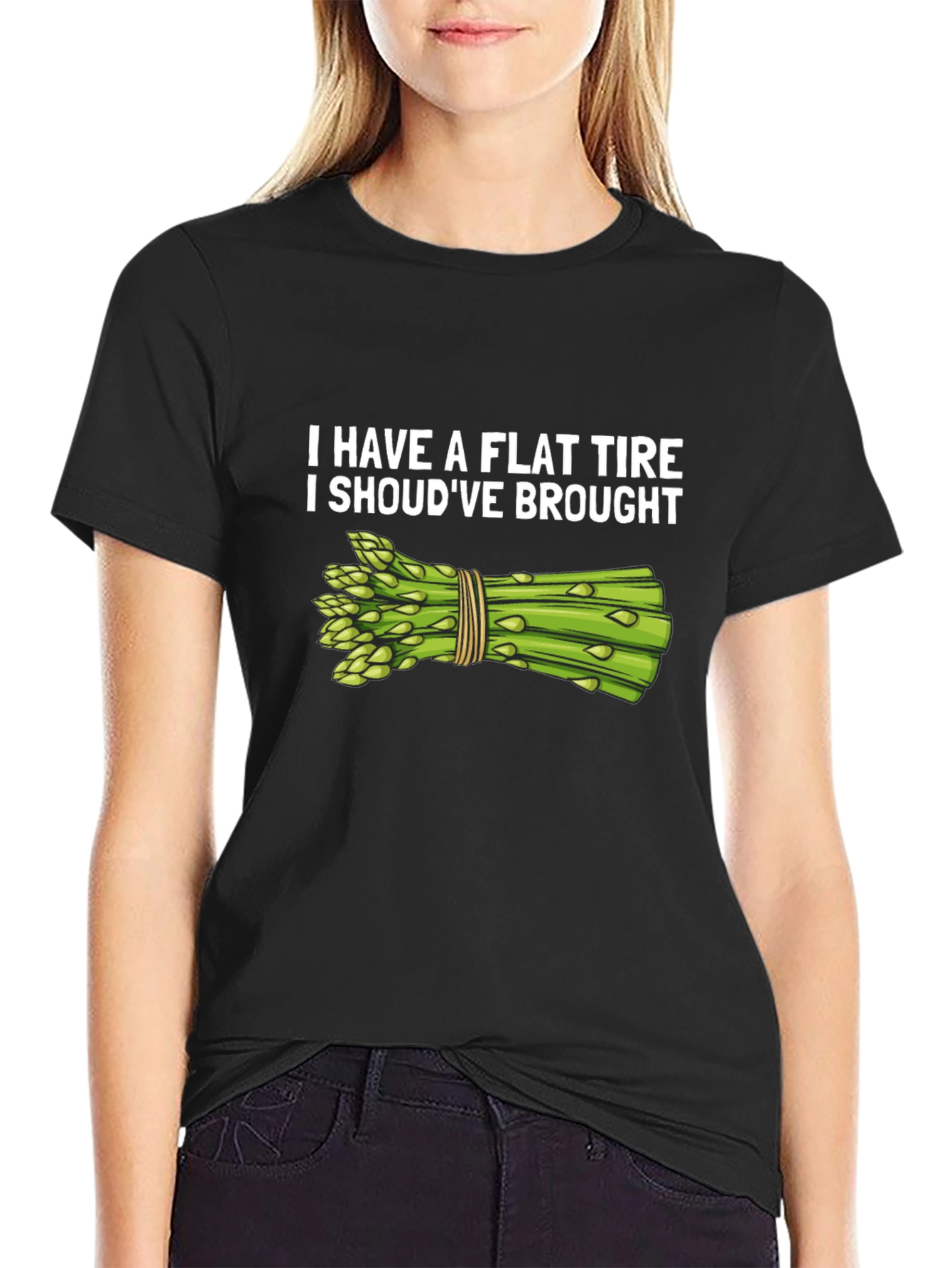 Black Flat Tire Asparagus Humor T-Shirt view 2