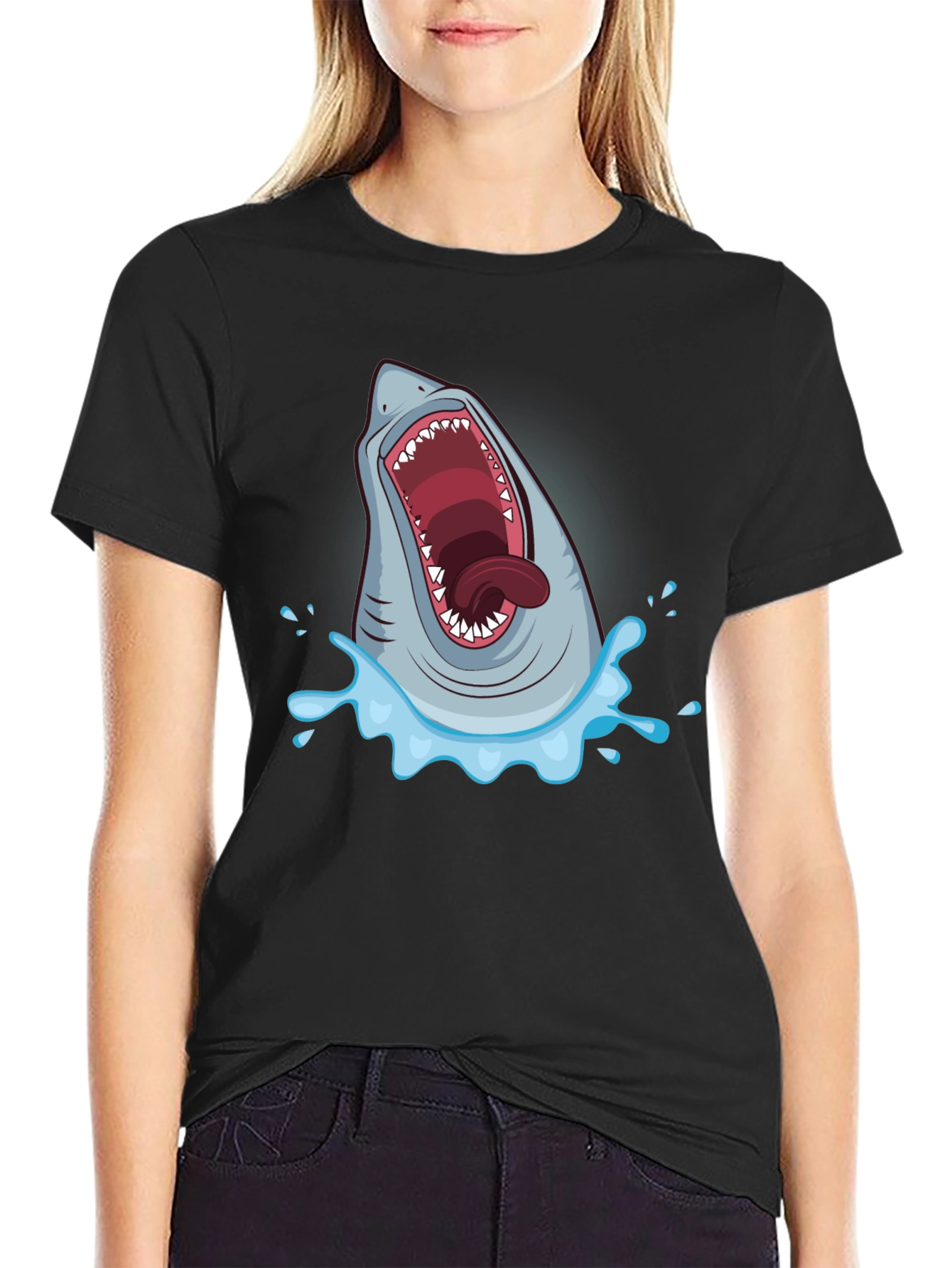 Black Shark Attack Graphic Tee - Men's Black T-Shirt view 2