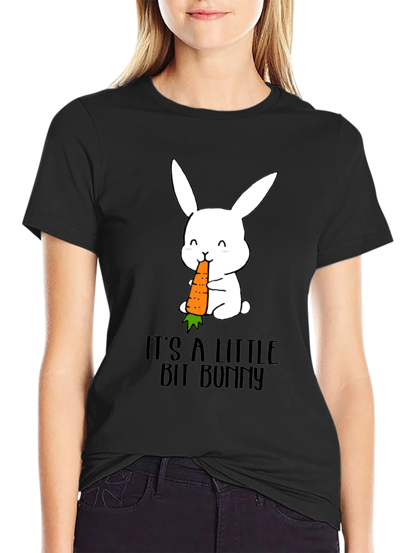 Black It's A Little Bit Bunny T-Shirt view 2