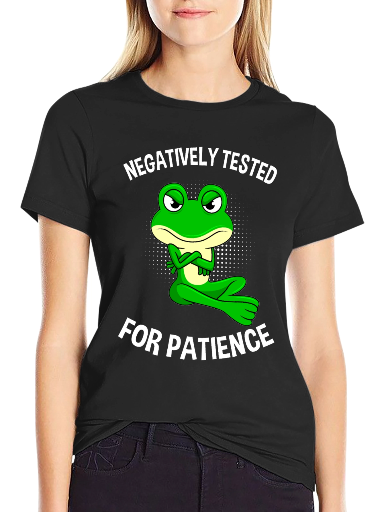 Black Negatively Tested for Patience Frog Graphic Tee view 2