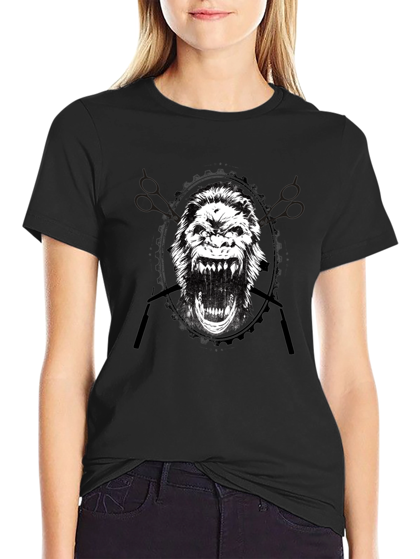 Black Gorilla Barber Graphic Tee - Black Cotton T-Shirt view 2