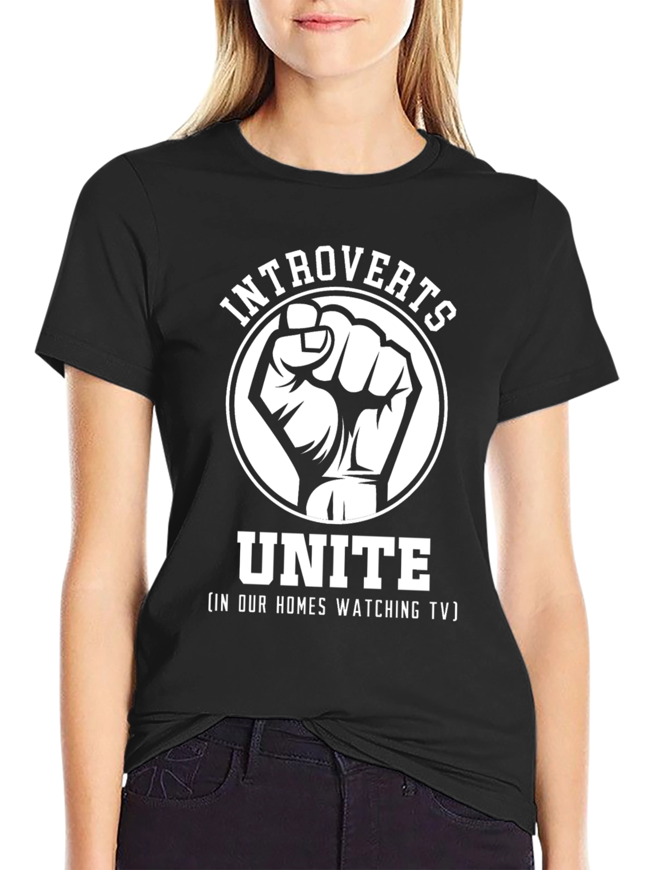 Black Introverts Unite T-Shirt - Funny Social Distancing Tee view 2