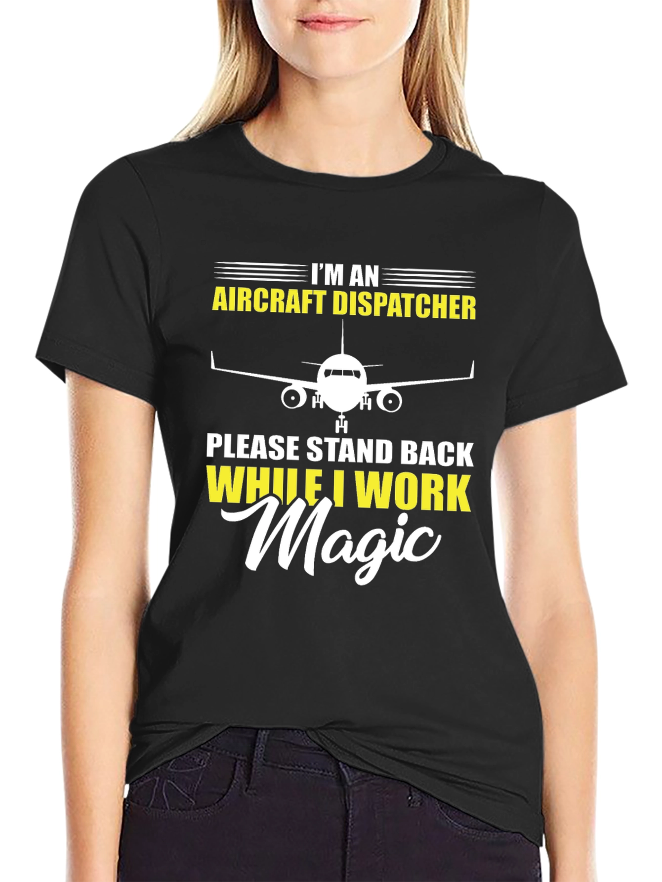 Black Aircraft Dispatcher T-Shirt, Magic Work Tee view 2