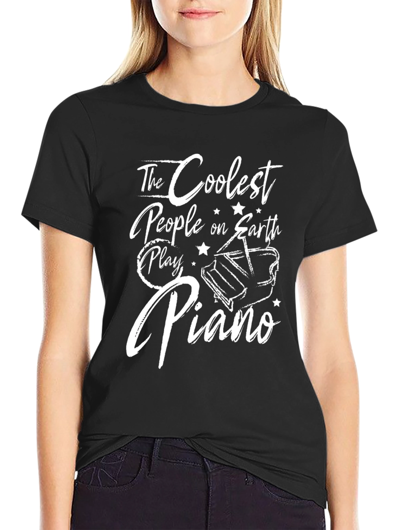 Black Coolest People Play Piano Black Graphic Tee view 2