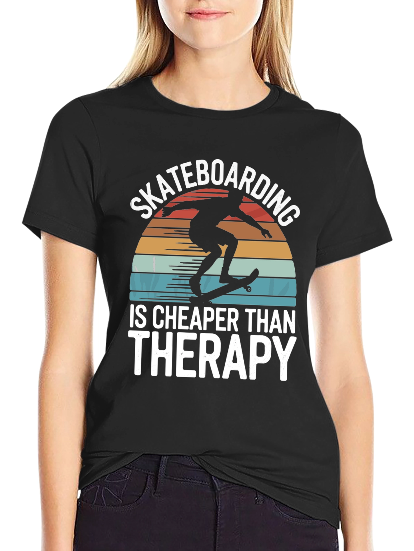 Black Skateboarding is Cheaper Than Therapy Graphic Tee view 2