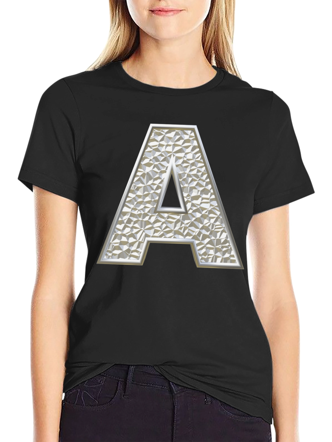 Letter "A" Graphic Print Black T-Shirt - 2