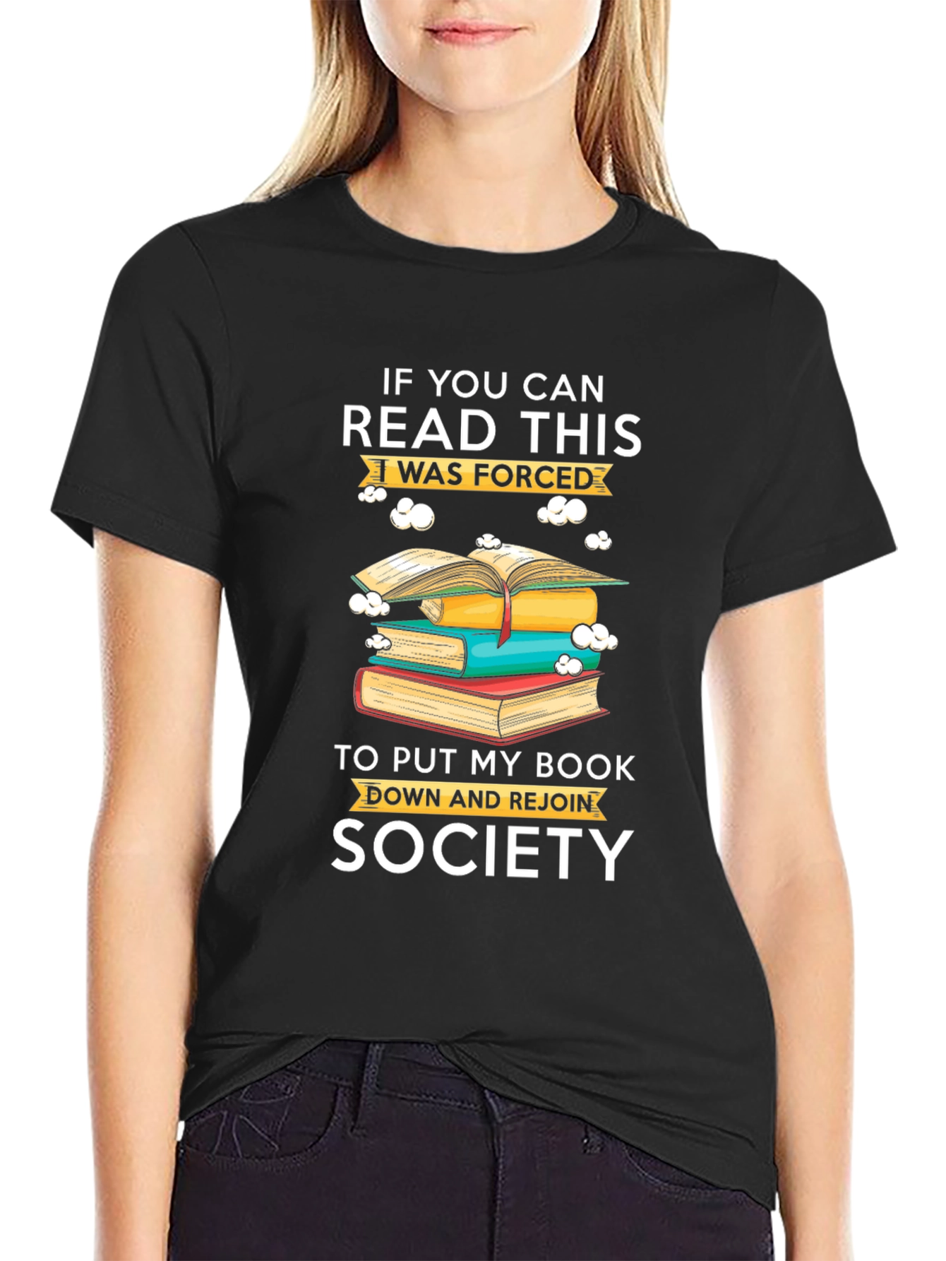 Black Funny Reading Lover T-Shirt - Forced To Rejoin Society view 2