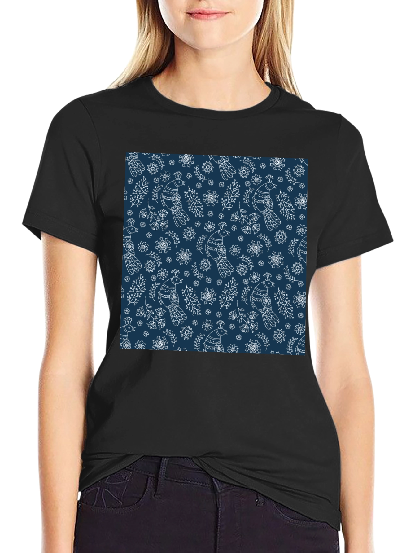 Black Bird & Floral Print Crew Neck Tee view 2