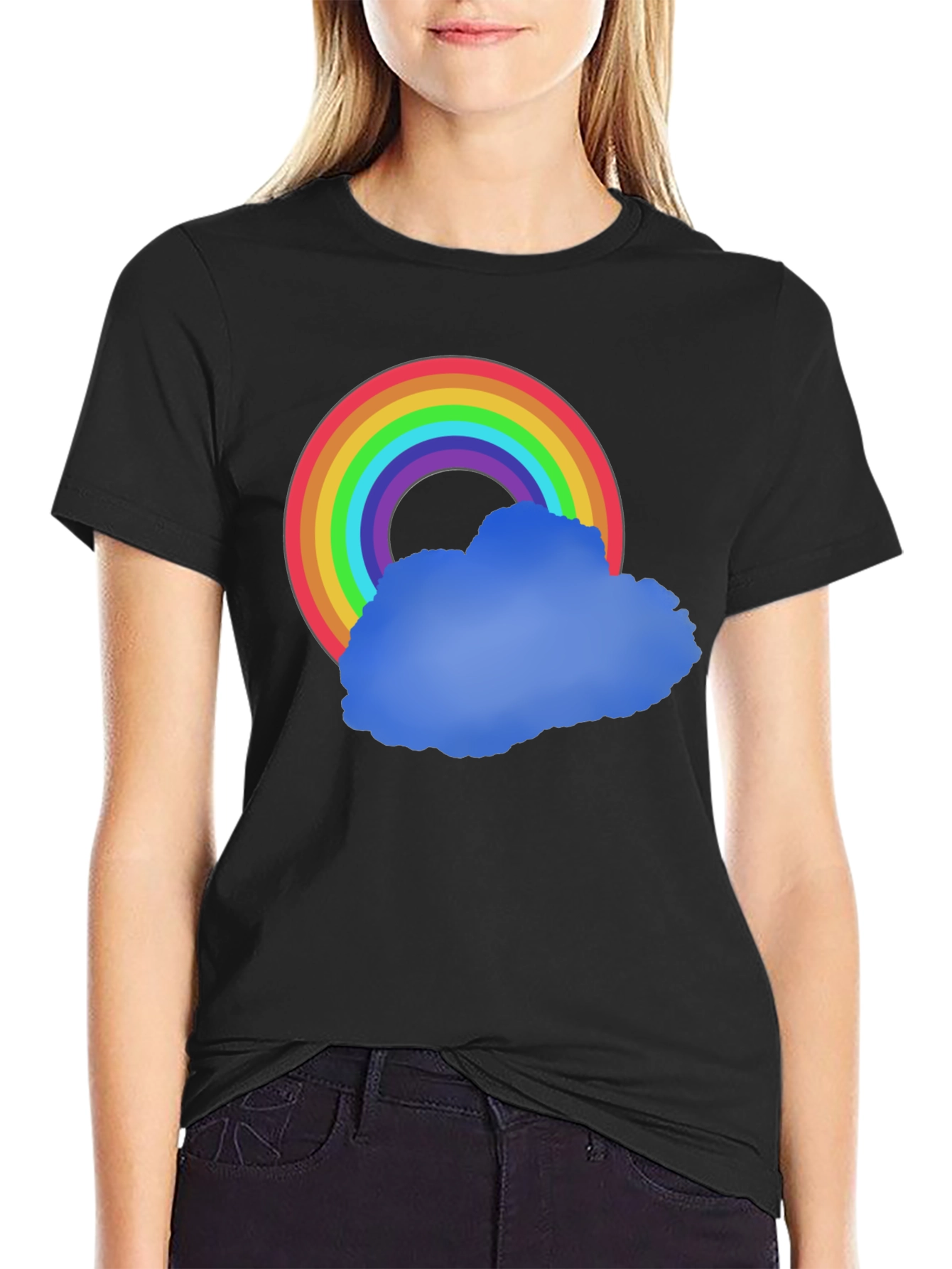 Black Rainbow Cloud Graphic Tee - Black Cotton Comfort view 2