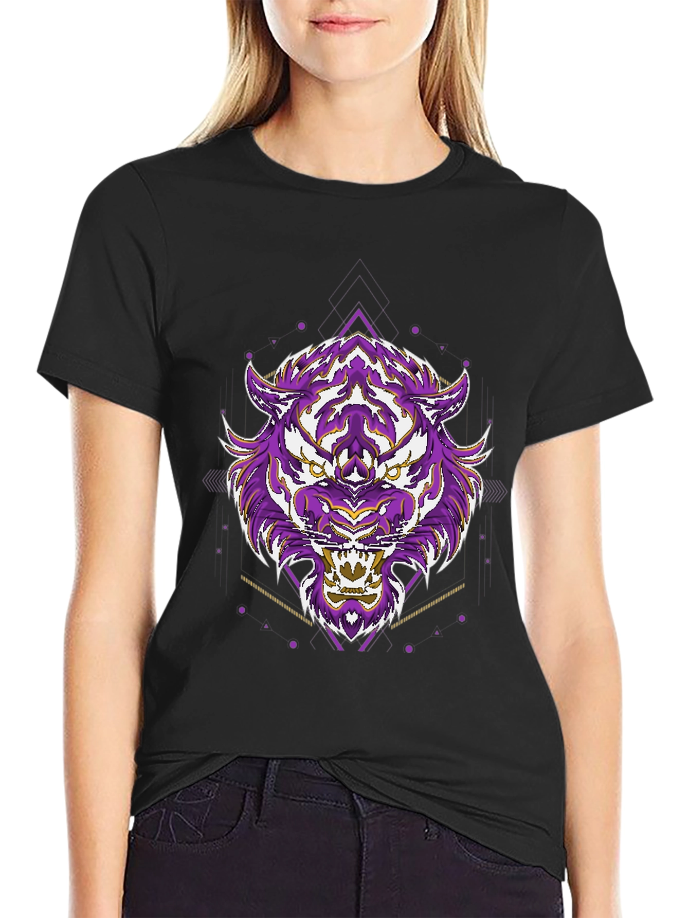 Black Geometric Tiger Graphic Tee - Cool Streetwear view 2