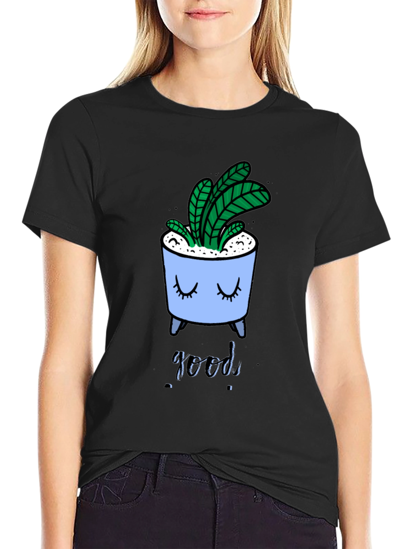 Black Cute Plant Pot Graphic Tee view 2