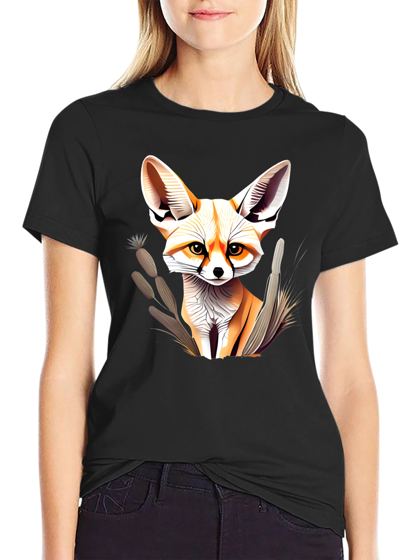 Black Fennec Fox Graphic T-Shirt - Unisex Black Tee view 2