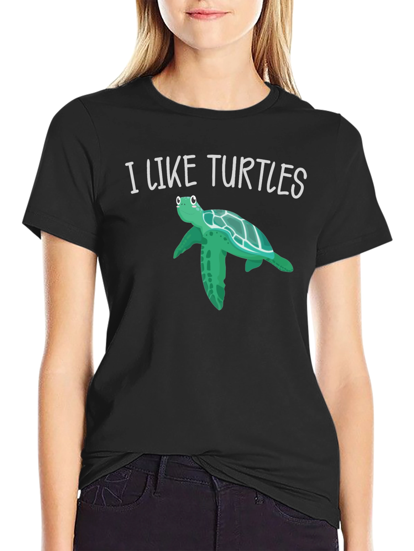 Black I Like Turtles Graphic Tee - Black view 2