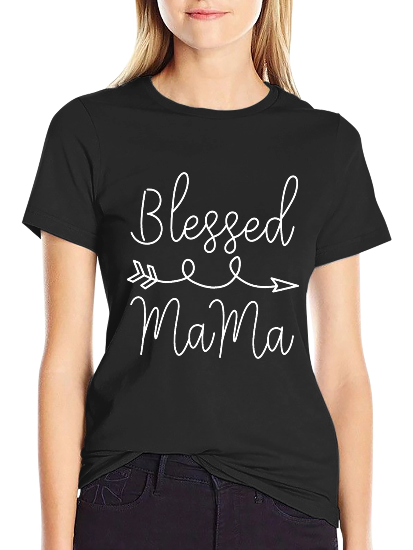 Black Blessed Mama Graphic Tee - Trendy Mom Style view 2