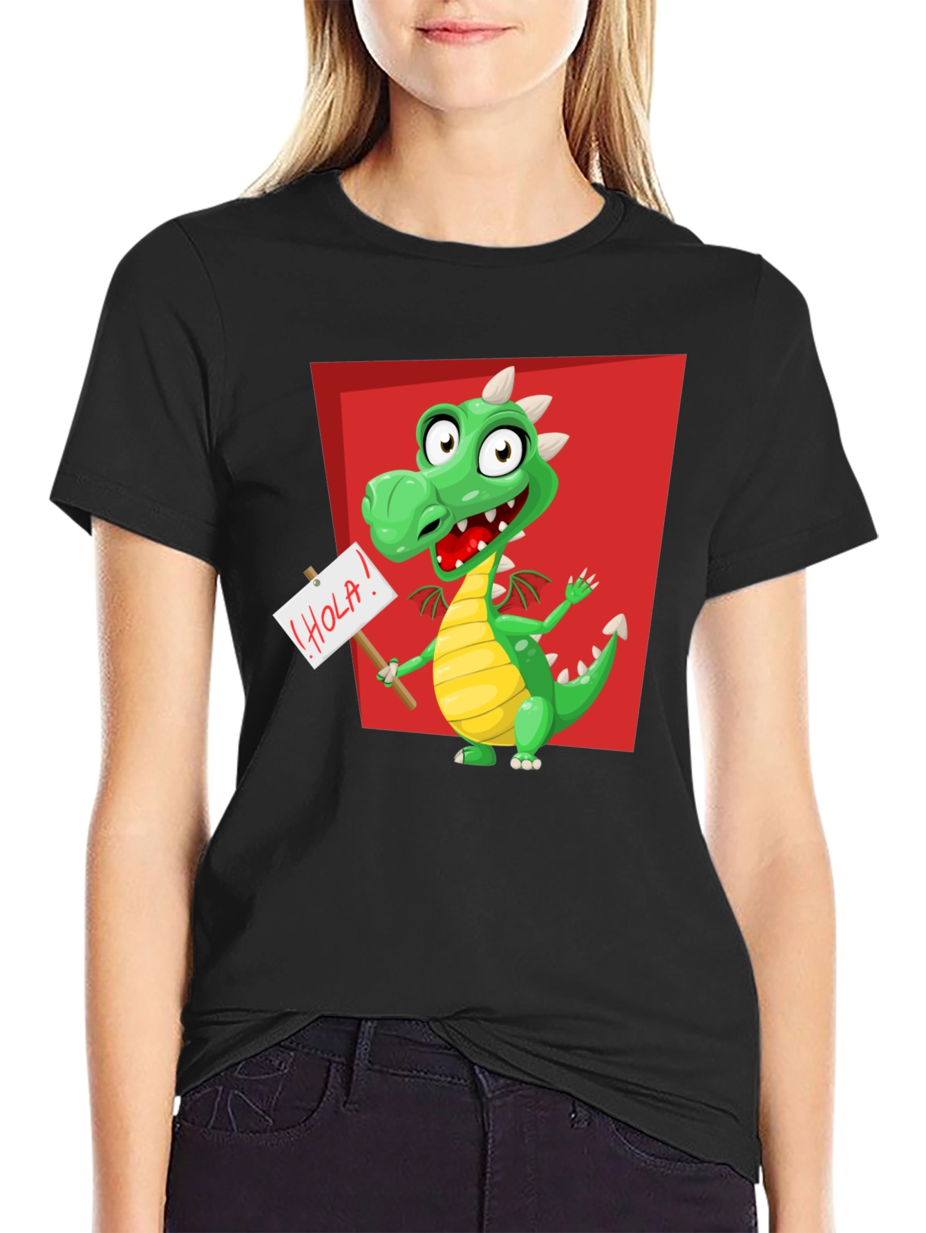 Black Cartoon Dragon T-Shirt - Fun & Unique Design view 2