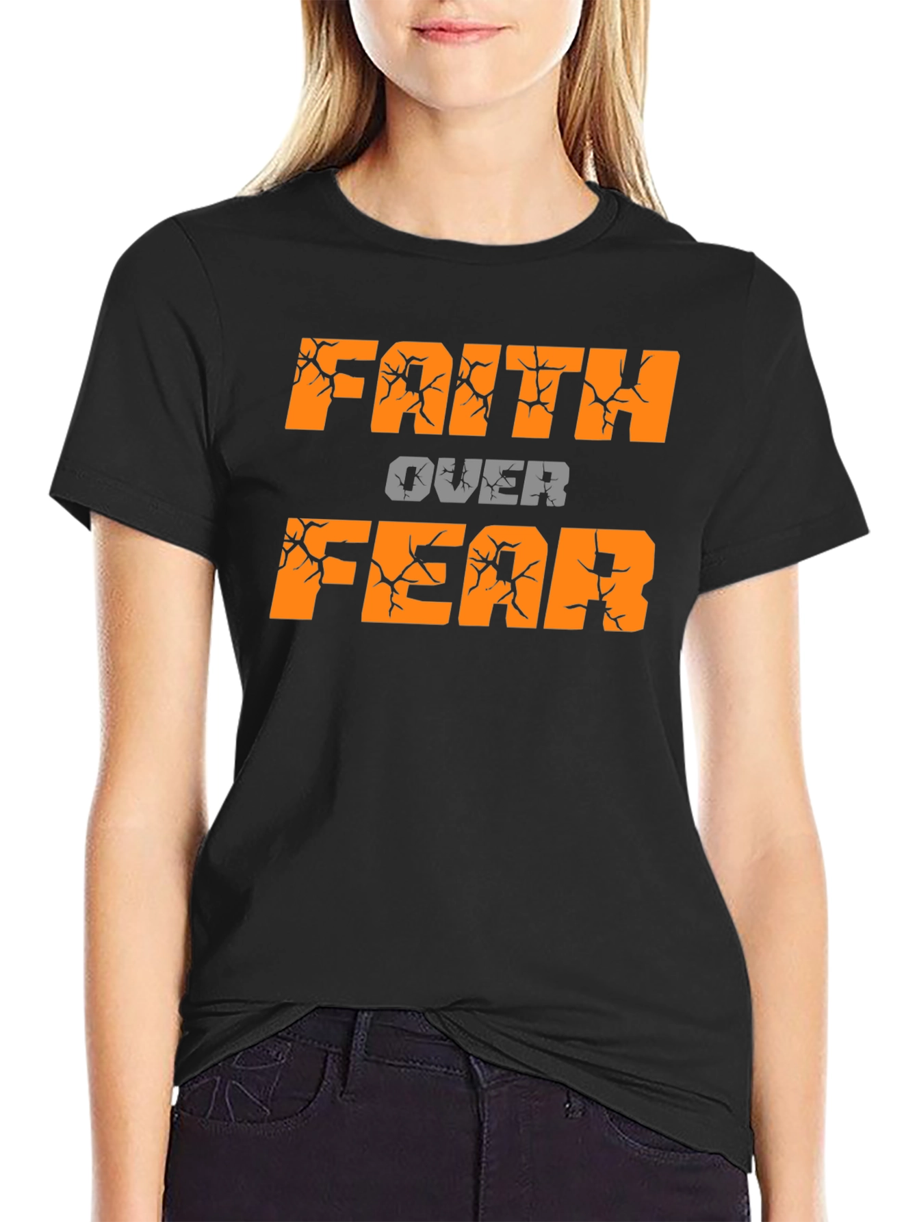 Black Faith Over Fear Black T-Shirt view 2