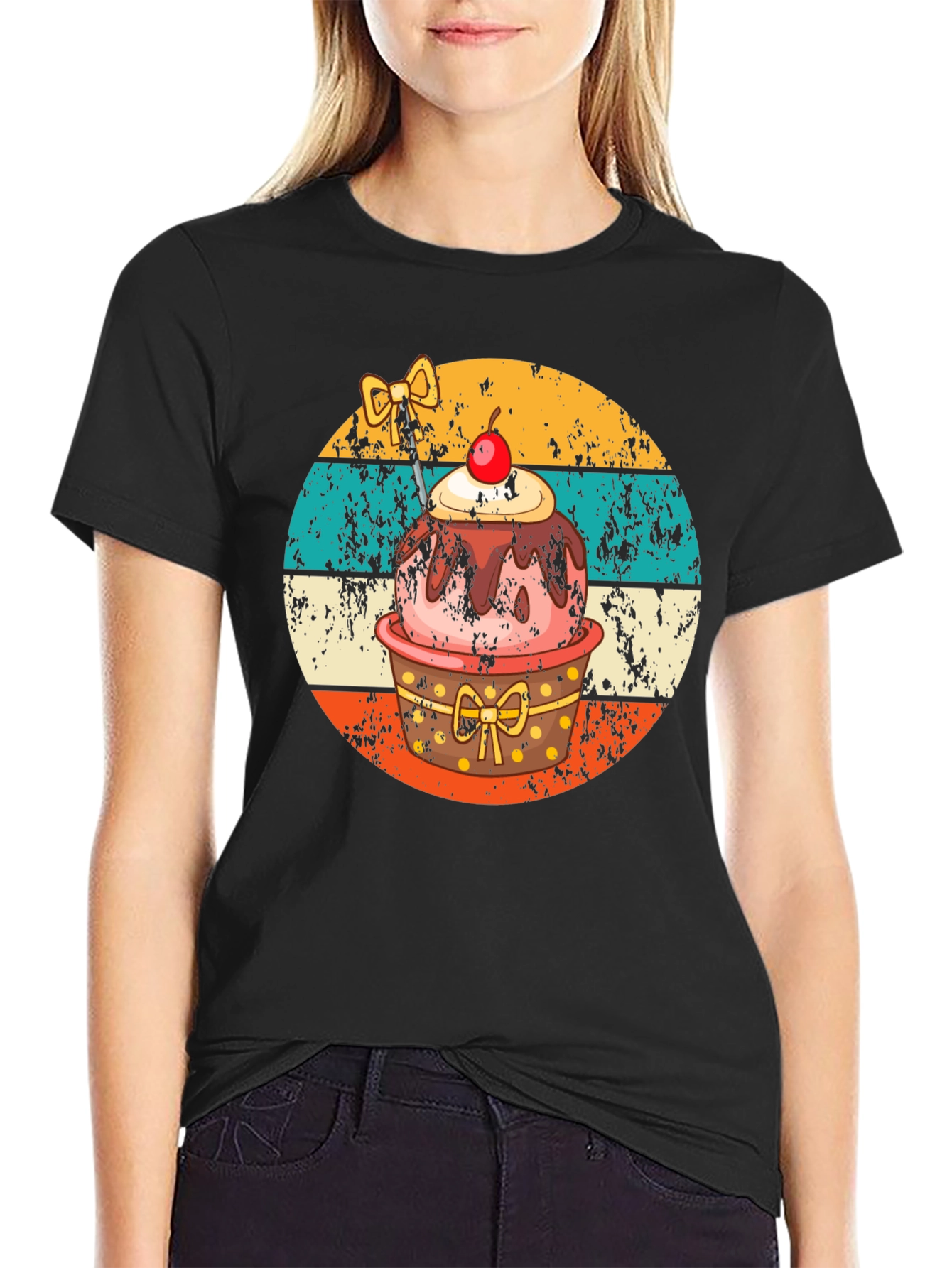 Black Retro Cupcake T-Shirt - Sweet Treat Design view 2