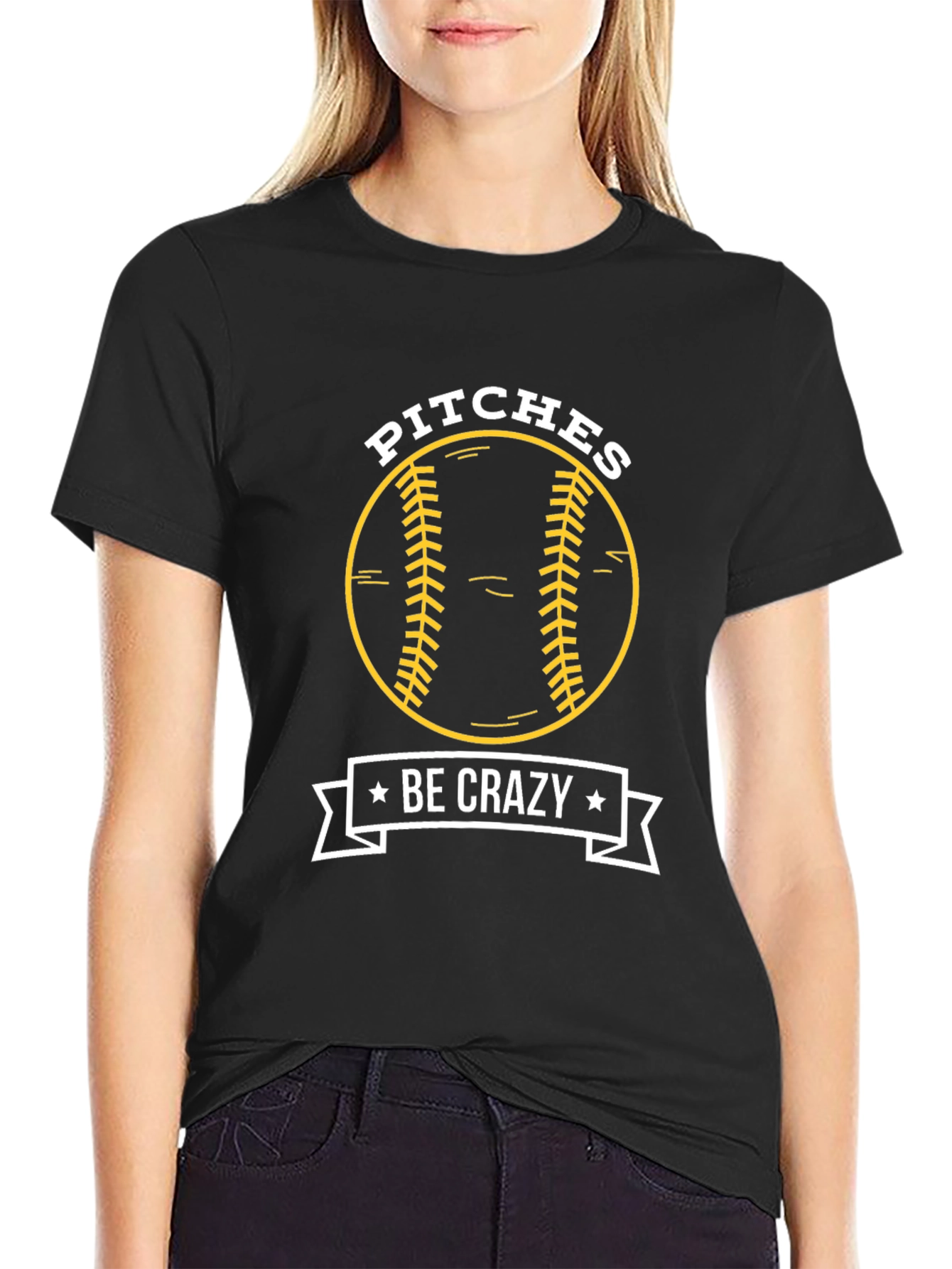 Black Pitches Be Crazy Baseball Graphic T-Shirt view 2
