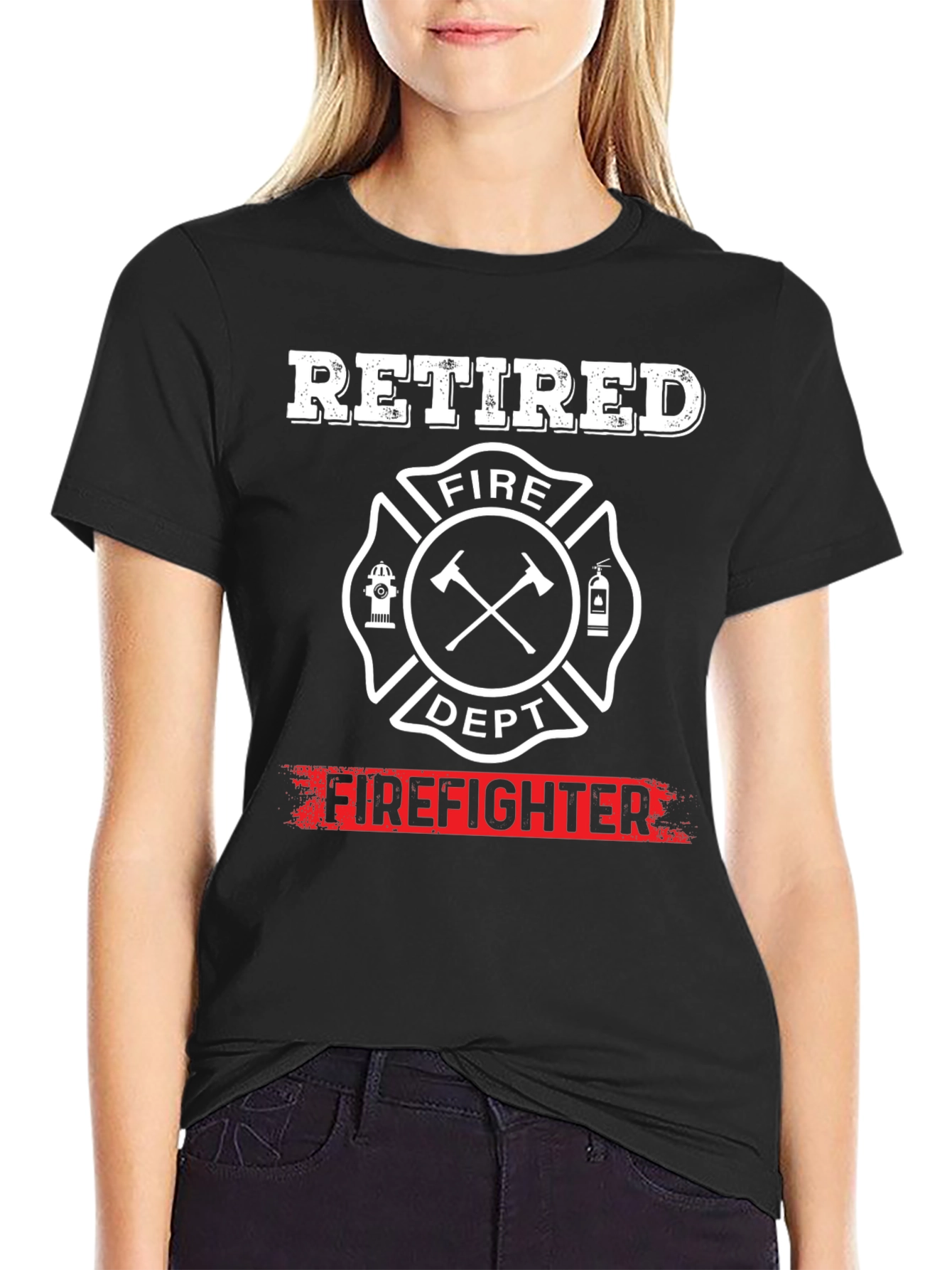 Black Retired Firefighter T-Shirt view 2