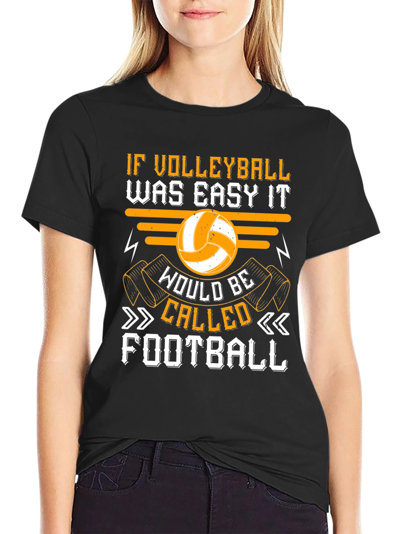 Black Volleyball Graphic T-Shirt - "If Volleyball Was Easy" Design view 2