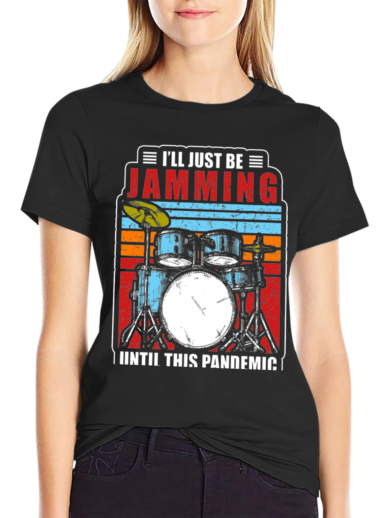 Black Jamming Pandemic T-Shirt - Musician Drummer Tee view 2